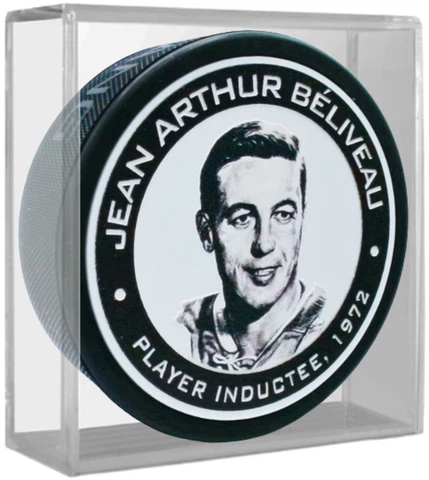 Jean Beliveau Montreal Canadiens 1972 Hall of Fame 3-D Engraved Puck w/Cube Cover