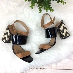 TABITA Brazil Patent Leather Block Heel Sandals Sz 7/38 Tribal Ankle Strap - Picture 1 of 12