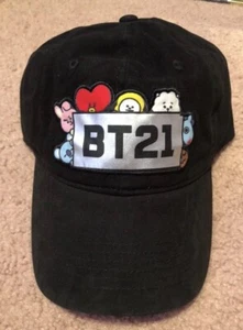 Berretto Baseball BT21 Line Friends Cappello Nero Tesa Curva Regolabile - Foto 1 di 6