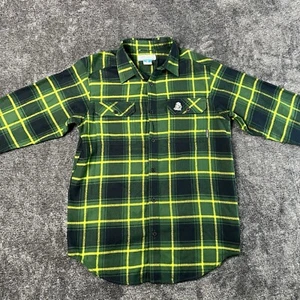 Oregon Ducks Columbia Green Yellow Long Sleeve Button Up Mens Flannel Shirt Sz S - Picture 1 of 10
