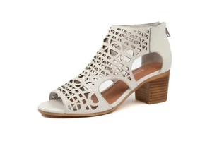DJANGO & JUILIETTE Sz 41 Or 10 Boris White Leather Cutout Zip Sandal Heels - Picture 1 of 16