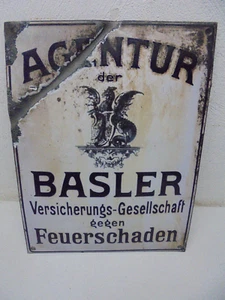 Ur Altes Emailschild Basler Versicherung Ungereinigter Fundzustand - Bild 1 von 9