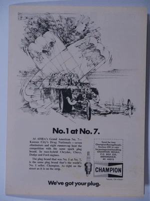 1974 Champion свеча зажигания KC Drag Nationals AHRA Grand American винтажная реклама - Изображение 1 из 3