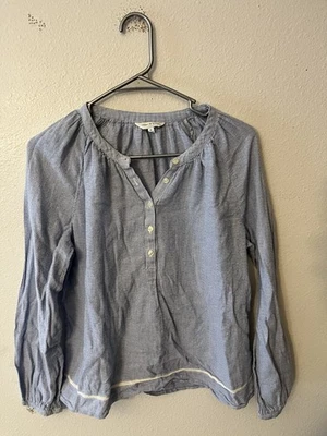 Lucky Brand 衬衫女式中号蓝色刺绣波西米亚农民亨利 — 第 1/4 张图片