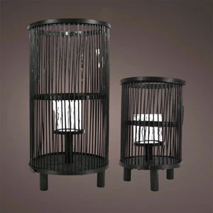 Laterne "Saigon" 2er Set 40,5cm/26,5cm Holz mit Glas Windlicht moderne Optik - Bild 1 von 4