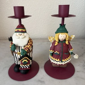Vintage 2000 Debbie Mumm Volkskunst Weihnachtsmann Engel Kerzenhalter Ständer Weihnachten Vogel - Bild 1 von 4