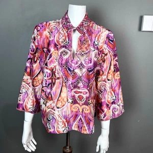Chico's Top groß bunt Sommer Perlen Kunst zum Tragen Boho Indien IKAT - Bild 1 von 10