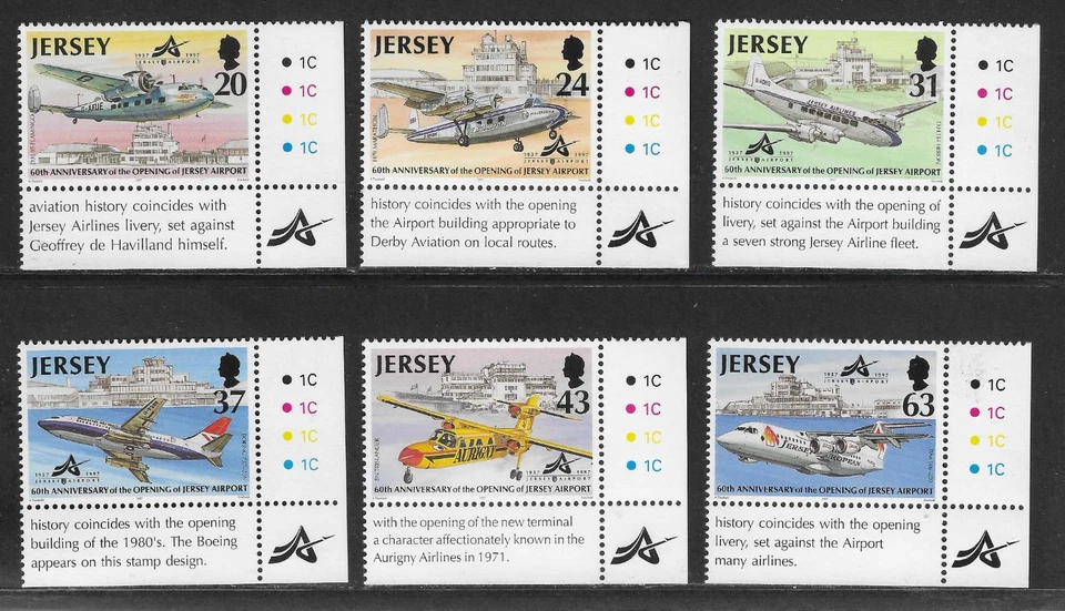 Stamps Jersey  6 No Stamps "60th Anniversary of  Airport", NMM, F/V £2.18, 1997 - Image 1 of 1