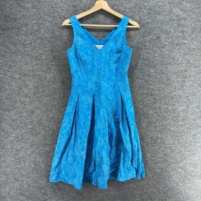 Petite Sophisticate Dress Women 4 Blue Floral Sheath Midi Zipper V-Neck Cotton - Image 1 of 4