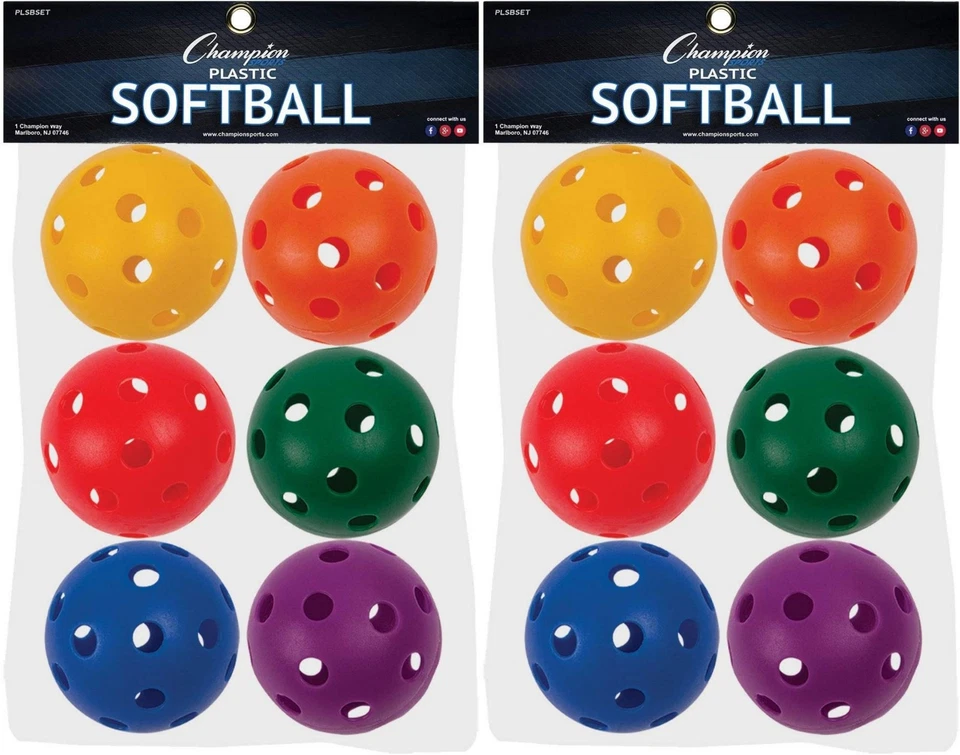Champion Sports Juego de 6 Pelotas de Softbol de Plástico, 12" - Colores Surtidos (Pack de 2) Foto 1 de 1