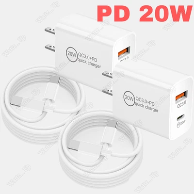USB Type C 20W Fast Charger Block PD Cable For iPhone 14 13 12 11 Pro XS XR X 8 - Image 1 of 4