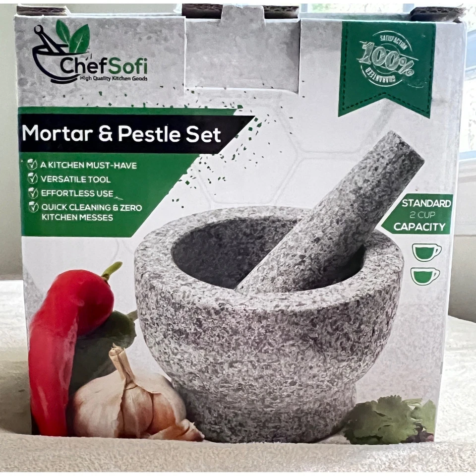 ChefSofi Mortar & Pestle Set 2 Cup Capacity Unpolished Granite - Image 1 of 4