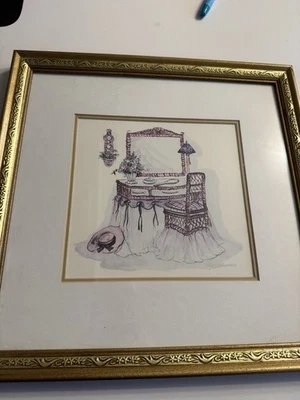 Peggy Abrams Victorian Vanity Framed Gold 12x12 Vintage Picture Art - Image 1 of 3