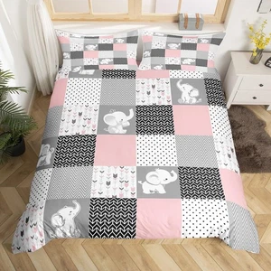 Cute Elephant Duvet Cover for Boys,Girls Pink Grid Comforter Cover Full Size,... - Picture 1 of 7