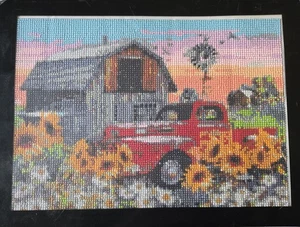 Completed Diamond Painting - Truck and flowers.  15.75" x 12' in magnetic frame - Picture 1 of 1