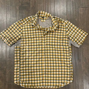 REI Co-Op Sahara Tech Men's Yellow Plaid Short Sleeve Vented Hiking Shirt - Picture 1 of 4
