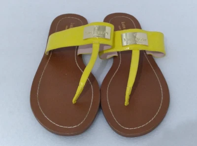 KATE SPADE Bright Yellow Patent w Logo Slip-On T-Strap Sandals Size 8 Foto 1 de 4