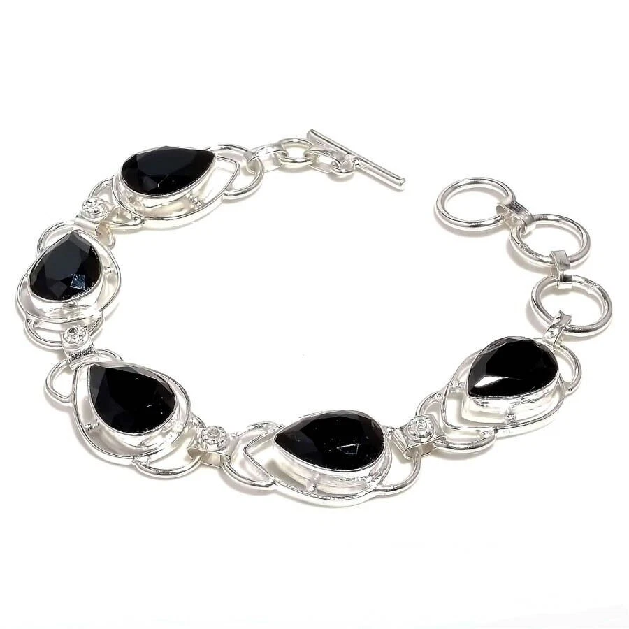 Bracciale gioielli in argento sterling 925 fatto a mano con spinello nero,... - Immagine 1 di 1