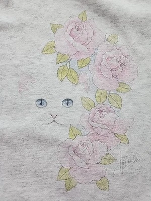 Vintage Sweatshirt Hanes Size Large Grey Bob Harrison Cat Pink Rose Kitten - Image 1 of 4