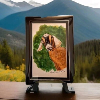 Original Watercolor,  signed painting Goat by Herbie Hasbrouck Jr - Image 1 of 3
