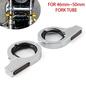 2X LED Motorcycle Fork Turn Signal Light Indicator Amber For Harley touring Dyna - Picture 1 of 11