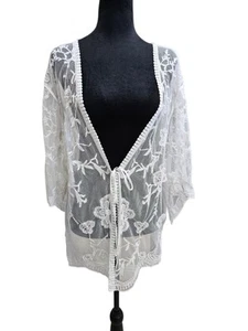LC Lauren Conrad Kimono mit transparenter Spitze vorne zum Binden Oberteil Einheitsgröße - Bild 1 von 4