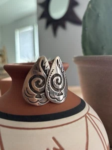 Henry Baca Navajo 925 Sterling Silber Träne Ohrhänger Stil Ohrringe Indianer - Bild 1 von 5