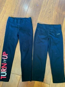 2 pair GIRLS BLACK champion old navy LEGGINGS dancy gym yoga BLACK large 10/12 - Picture 1 of 3