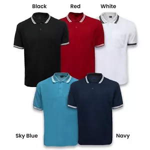 MENS PLAIN POLO TIPPING T-SHIRT SHORT SLEEVES COTTON MIX HOLIDAY SUMMER TOP - Picture 1 of 11