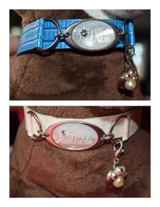 Pearl Pet-ites Haustier Hund/Katze Halsband italienisches Leder Pfote Perle Bling XS S M L - Bild 1 von 12