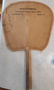 VINTAGE DUESTERBERG 522 BARNETT ST. VINCENNES INDIANA ADVERTISING HAND FAN - Picture 1 of 3