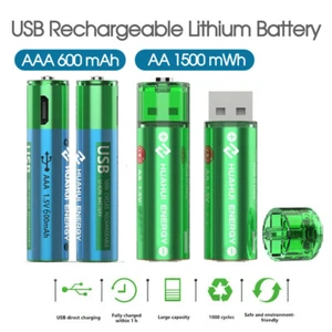 HUAHUI Micro USB Rechargeable 1500mWh AA Plus 600mAh AAA Volume packs OZ - Picture 1 of 14