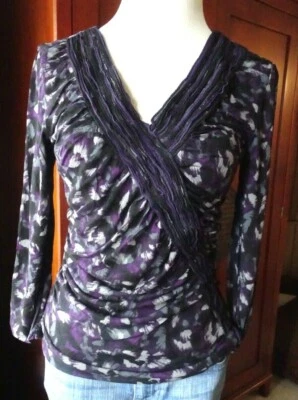 Nordstrom Classiques Entier Púrpura/Negro Tejido SEDA APRESURADO V Frontal M Foto 1 de 4