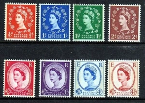 GB QEII 1959 Phosphor Graphite Wildings juego completo de 8 SG599-609 U/M Cat £100 - Imagen 1 de 1