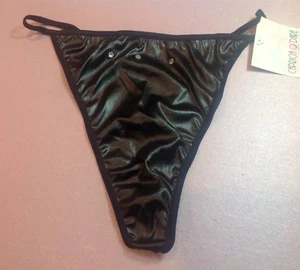 Women Panties,Thongs"CAPRICIA O'DARE" Size 10 Black Leather Look W/Decorations - Picture 1 of 5