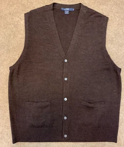 J Crew Merino Wool Sweater Vest Mens XL Cardigan Brown Button Up - Picture 1 of 5