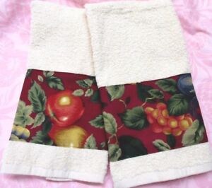 Apples Apples SONOMA FRUIT FABRIC Cream Hand Towels /2 Custom Decorated Towels
