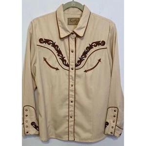 Scully Women's Western Pearl Snap Embroidered Long sleeve Shirt LARGE 2 Sided - Picture 1 of 6