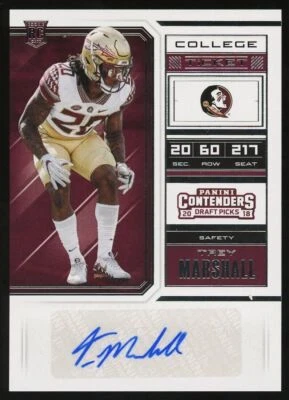 2018 Panini Contenders Draft Picks Trey Marshall Rookie Auto Chargers RC #252 - Image 1 of 2