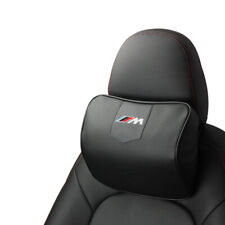Produktbild - 1 Stück Schwarz Farbe Echtleder Autositz Nackenkissen Auto Kopfstütze Für BMW M
