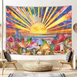 Mushroom Sunshine Boho Wall Art Extra Large Tapestry Wall Hanging Fabric Poster - Picture 1 of 8