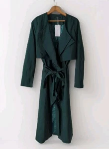 Zaful Women's Forrest Green Long Designer Trench Coat Size S - Picture 1 of 12