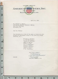 E660 American Brewery letterhead 1700 North Gay St Baltimore MD Michael J Manley - Picture 1 of 2