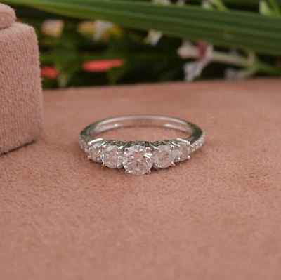 14k White Gold CVD Lab Grown Diamond Eternity Ring Gift for Wedding Engagement - Image 1 of 4