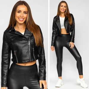 Kunstlederjacke Bikerjacke Jacke Sweatjacke Unifarben Classic Damen BOLF Casual - Bild 1 von 6