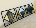 Set of 3 Square diamond shape frame black wall art mirror modern stylish 40x40cm