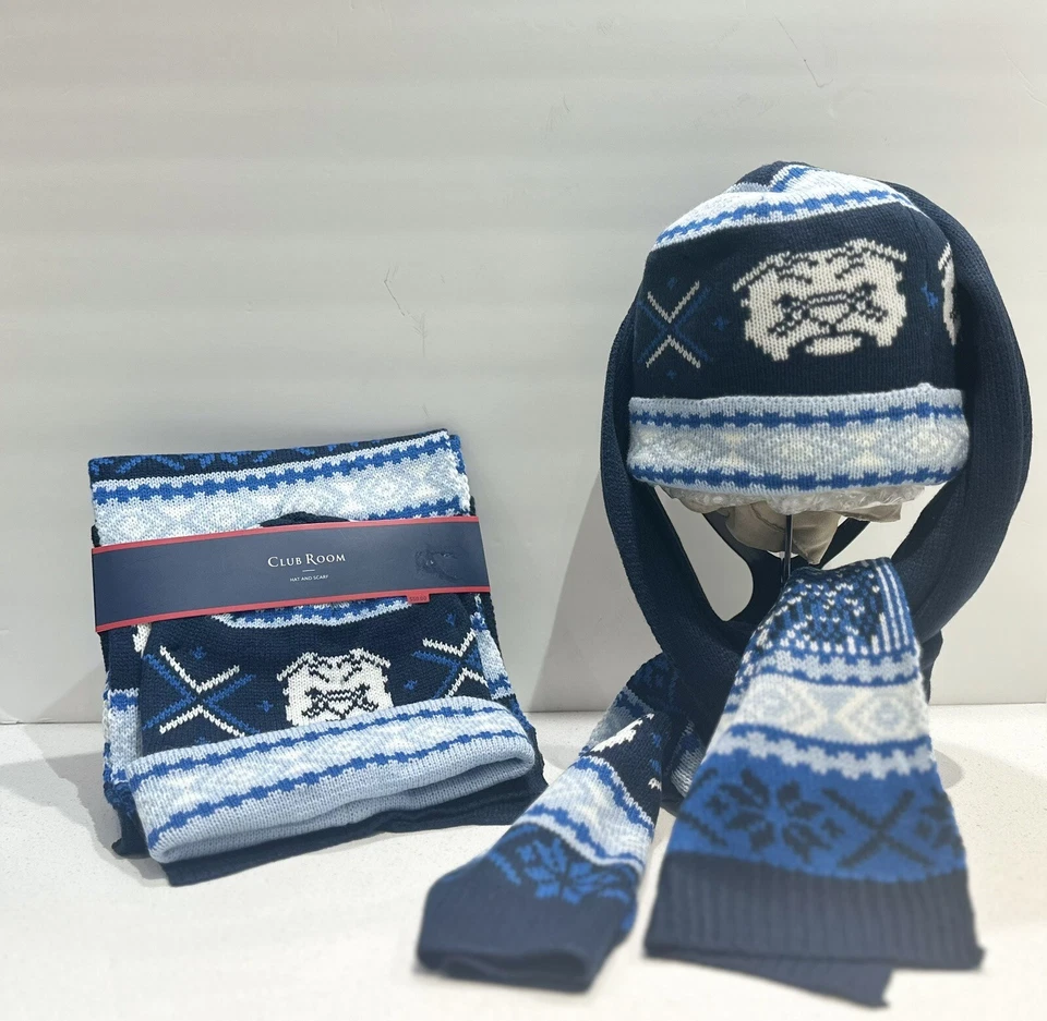 ¡NUEVO! Elegante conjunto de sombrero y bufanda de invierno azul para habitación club para hombre Foto 1 de 1