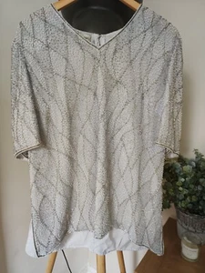 Vintage Frank Usher Sequin Sparkle Top Gatsby White Night Cruise UK 12-14 - Picture 1 of 8