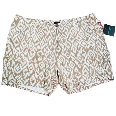 Cynthia Rowley Woman Linen Blend Brown White Shorts Size 24W - Image 1 of 4