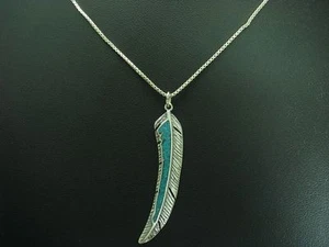 925 Argento Sterling Collana Pendente con Turchese Ricoperto/45,2cm/7,9g - Foto 1 di 3